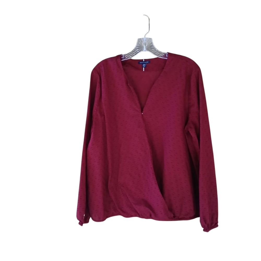Tommy Hilfiger Rouge Red Long Sleeved Clip-Dot Wrap Cotton Blouse Size XL